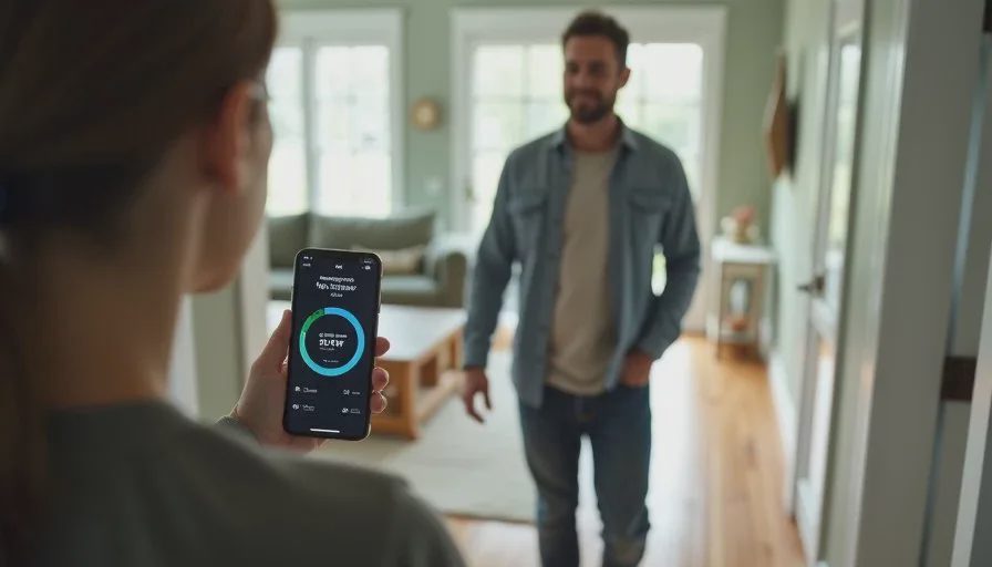 Testing Wi-Fi coverage room by room A parent walking through a home with a phone running a Wi-Fi speed test, checking coverage in different rooms.