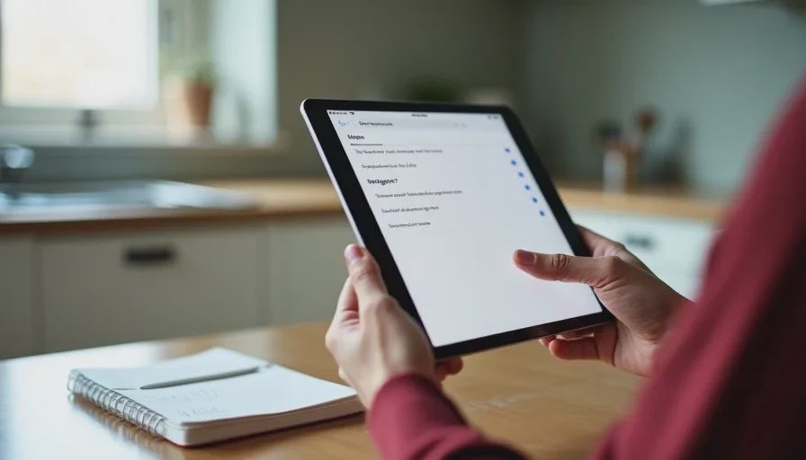 Close-up of a parent's hands turning off location and microphone permissions for a child's app on a tablet screen.